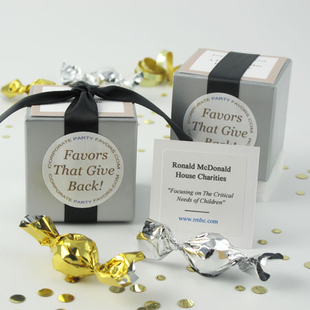 silver boxed mini favors with 6 mini truffles - Corporate Party Favors